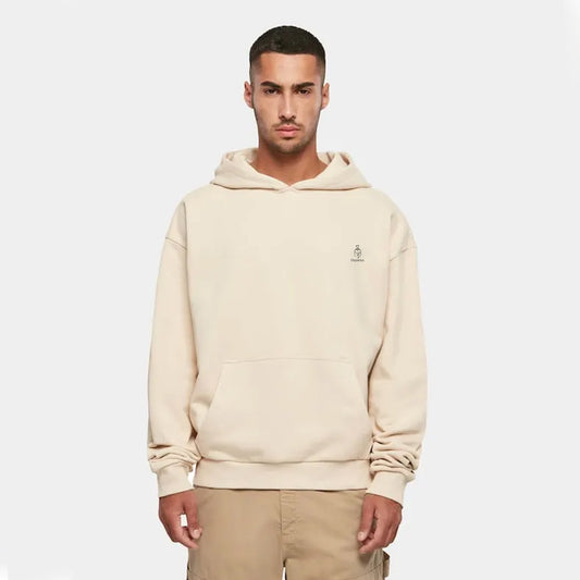 Großer Herren Hoodie mit extra schwerem und gemütlichem Stoff | sand | Urban Fit (fällt noch großzügiger aus als Oversize Fit) | Känguru-Tasche und Kapuze | Breite Rippenbündchen an Ärmeln und Saum