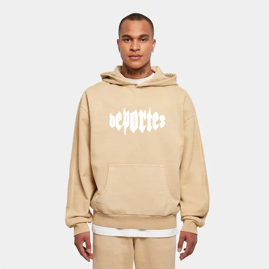 Großer Herren Hoodie mit extra schwerem und gemütlichem Stoff | beige | Urban Fit (fällt noch großzügiger aus als Oversize Fit) | Känguru-Tasche und Kapuze | Breite Rippenbündchen an Ärmeln und Saum